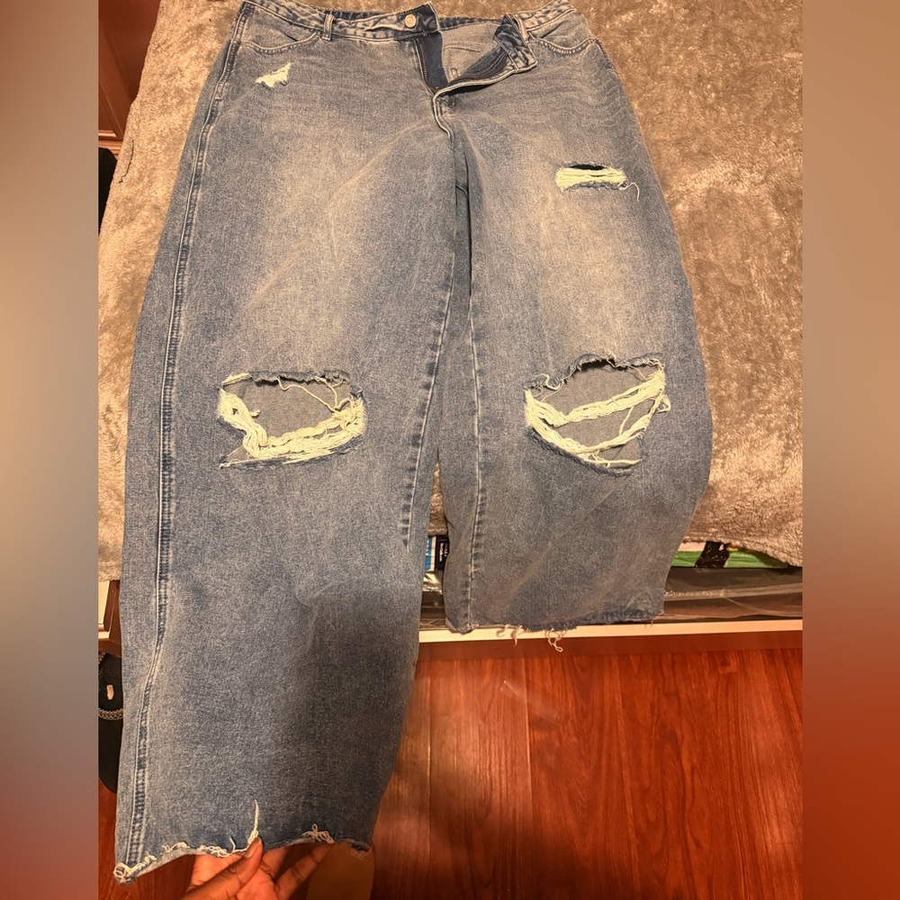Missguided Blue Distressed Flare Jeans